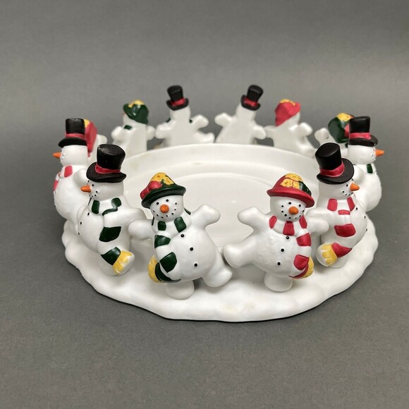 Partylite P7436 3 Wick Candle Holder Frolicking Frosts Snowmen in a Circle w/Box - Picture 4 of 8